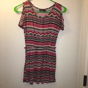 Red and green patterned dress